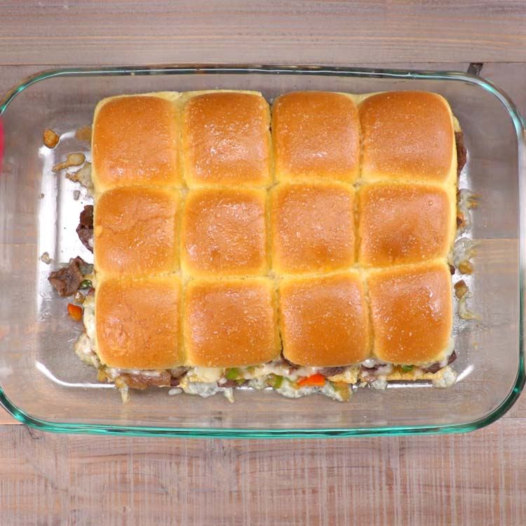 Philly Cheesesteak Sliders whole thing in baking dish