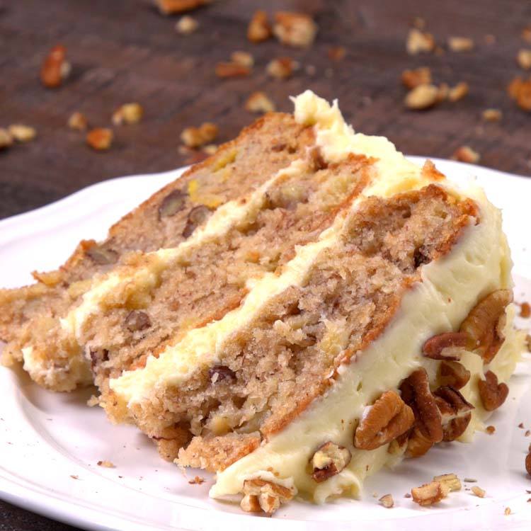 hummingbird cake slice on plate