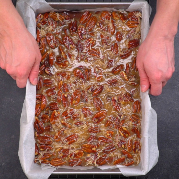German chocolate bars with pecan topping