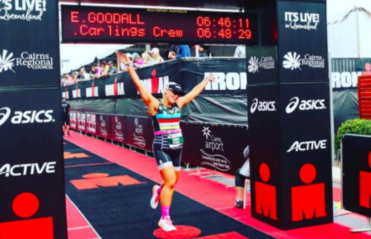 Elena Goodell crosses Ironman finish line