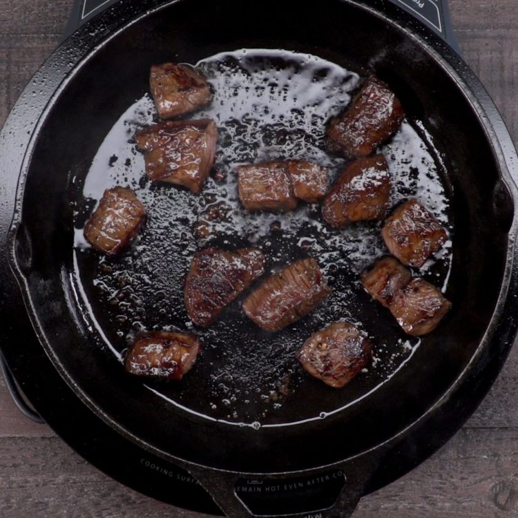 Honey Balsamic Steak Bites cast iron