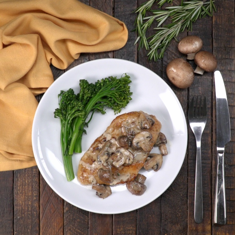 Overhead rosemary portobello chicken with asparagus
