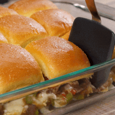 Philly Cheesesteak Sliders gif strechy cheese pull