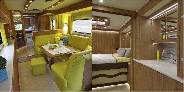 Image of luxury motorhome inside.