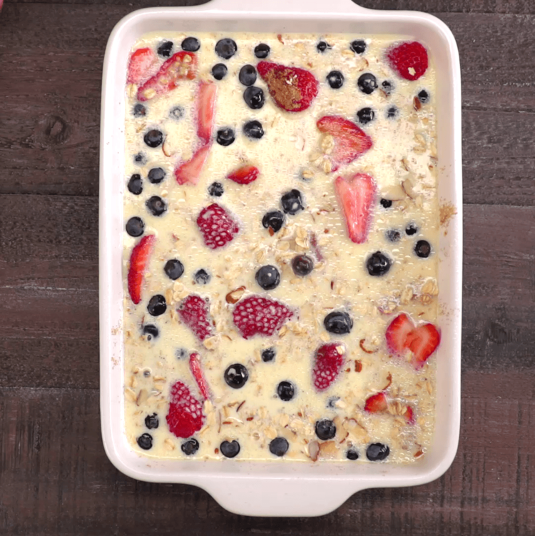Baked Oatmeal ingredients in casserole dish