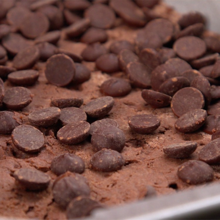 Sprinkle chocolate chips evenly across the crust