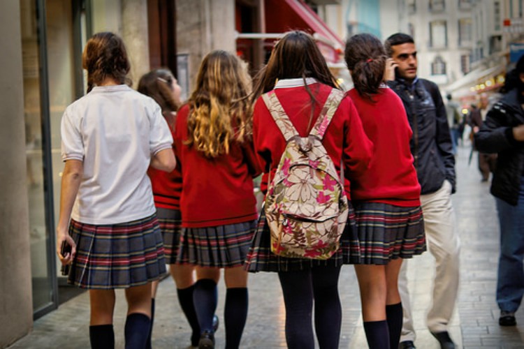 Girls in school uniforms
