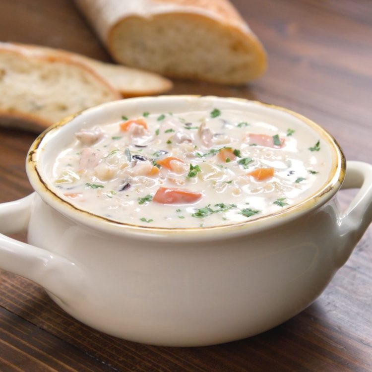 Creamy Chicken and Wild Rice Soup hero shot.