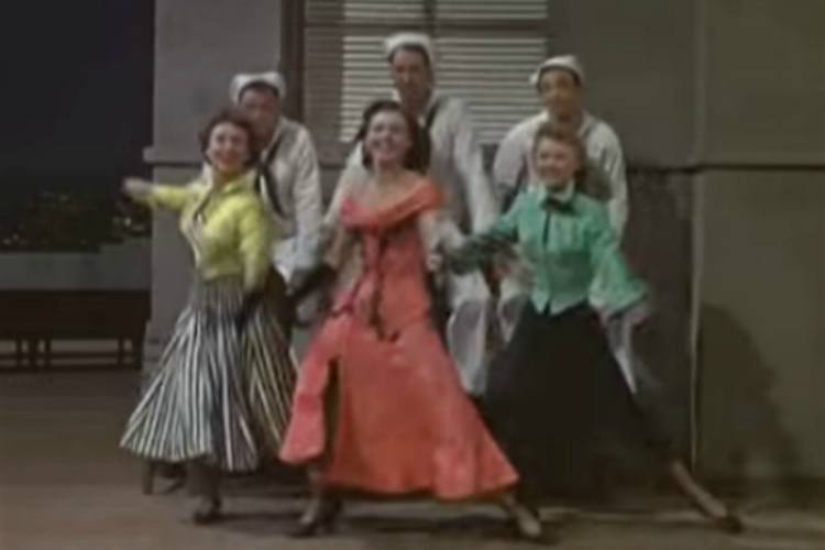 Frank Sinatra, Jules Munshin, Gene Kelly, Betty Garrett, Ann Miller and Vera Ellen in On The Town