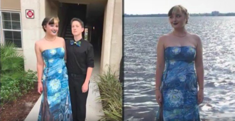 splitscreen of Starry Night dress