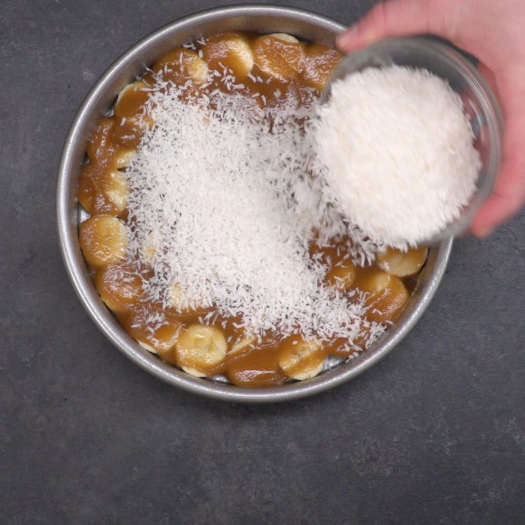 Banana Coconut Upside Down Cake coconut topping