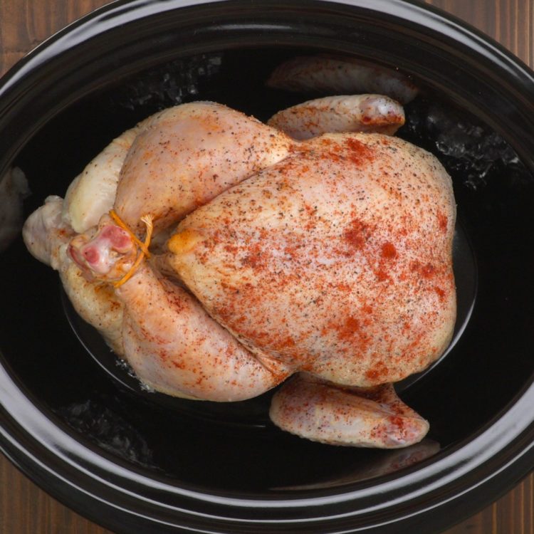 Slow Cooker Whole Chicken bird in pot