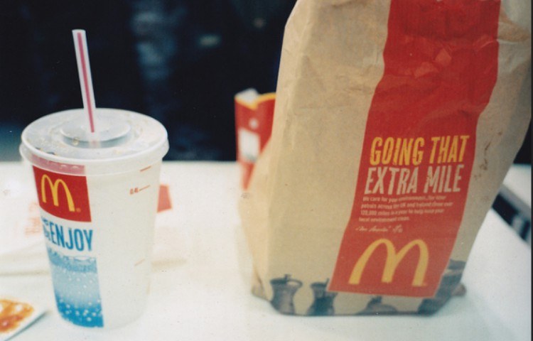 view of McDonald's drink and to-go bag