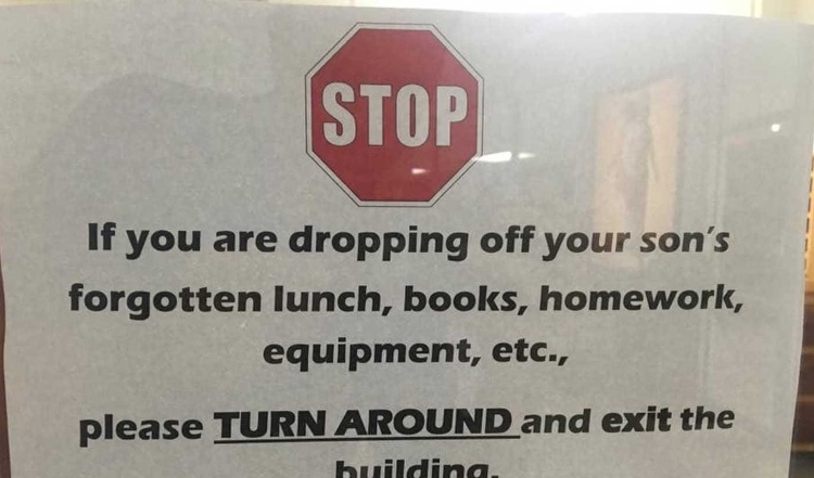 Image of school sign for parents.