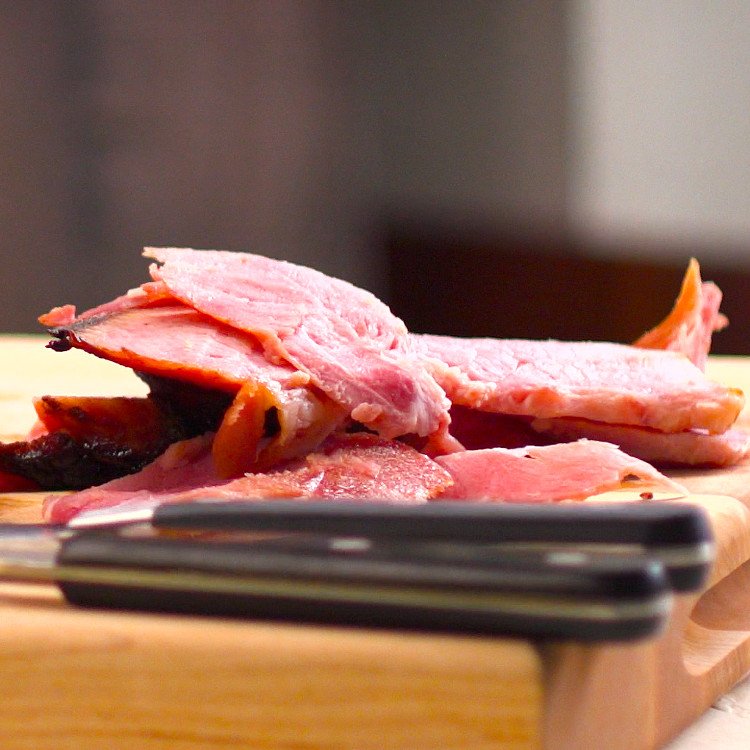 Old Fashioned Baked Ham with Pineapple & Maple Brown Sugar Glaze carving slices