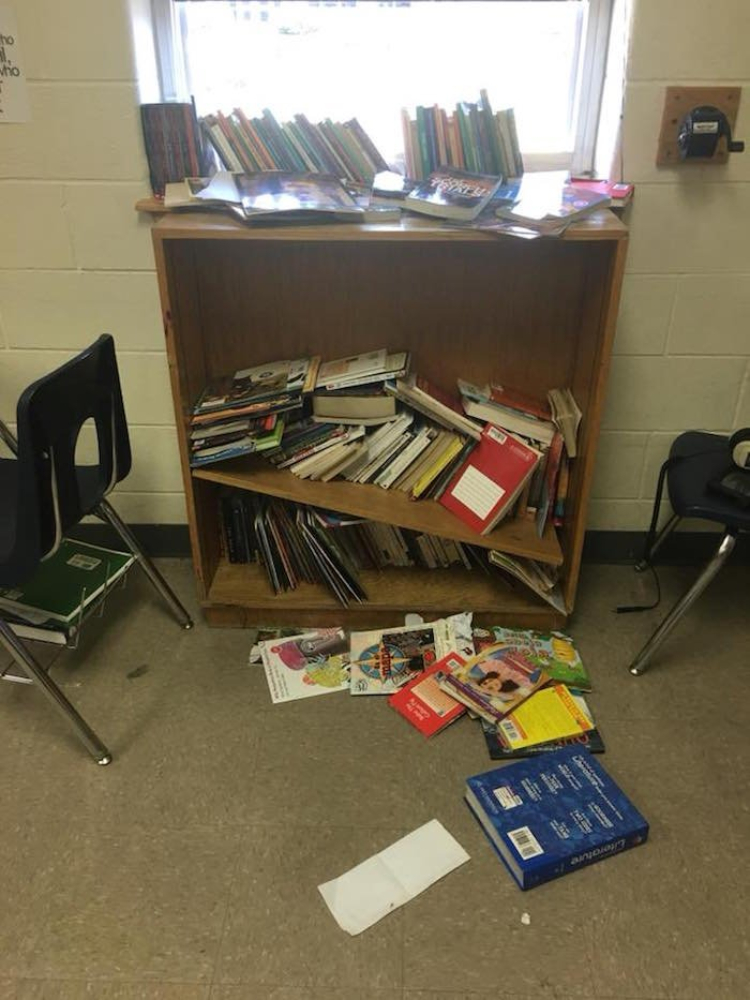Image of bookshelf destroyed