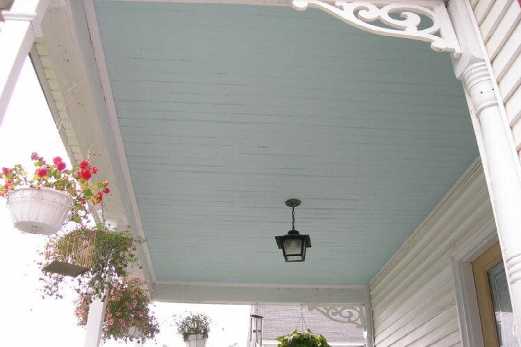 Image of haint blue porch ceiling.