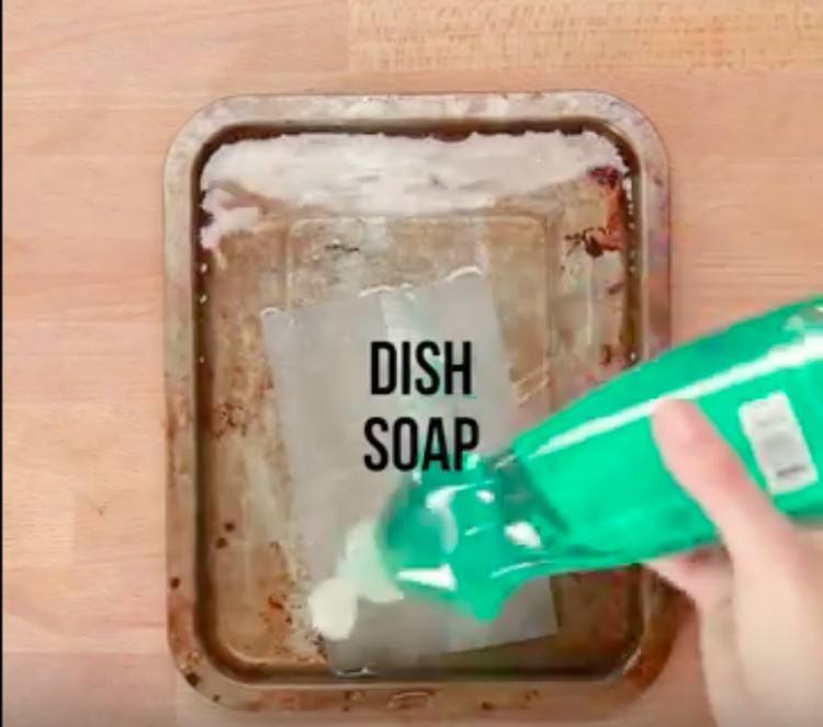 dish soap on pan