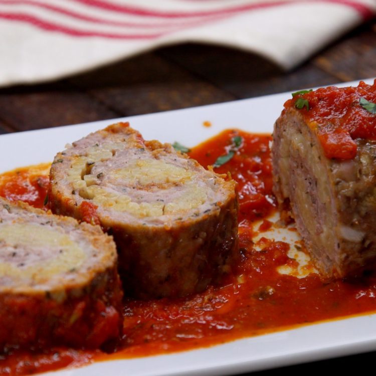 Pasta-Stuffed Meatloaf Roll slices