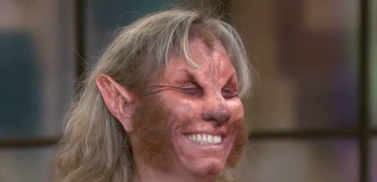 Image of mom made up like werewolf.