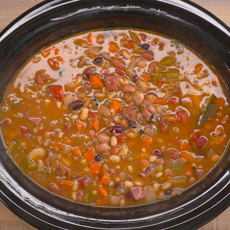 Slow Cooker Ham & Bean Soup crock pot overhead